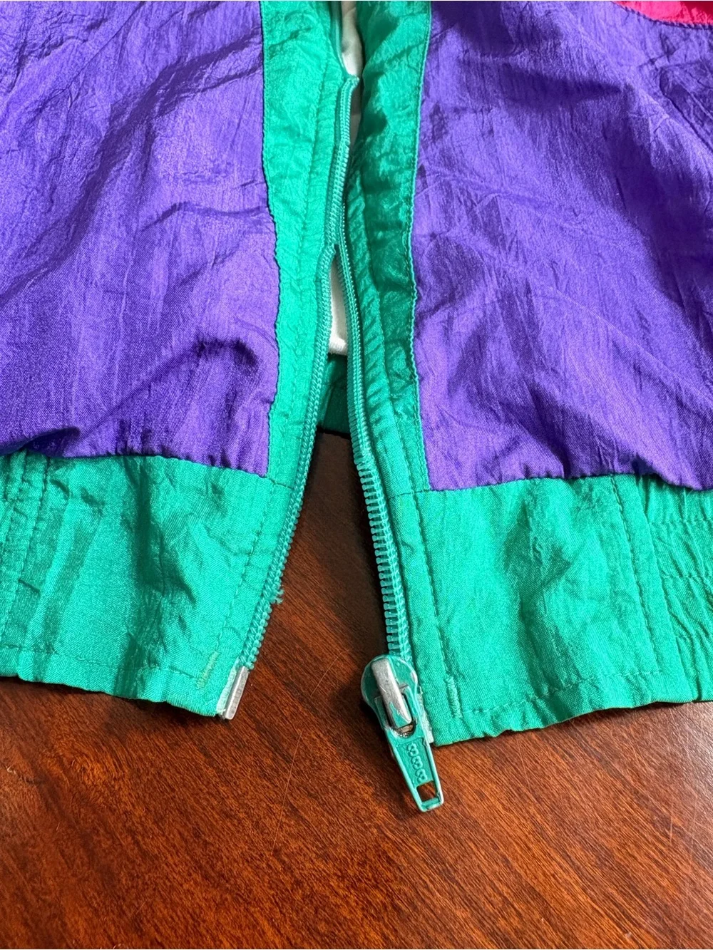 Adult' Colorblock Windbreaker Jacket in Green & Purple 1993 Small - READ